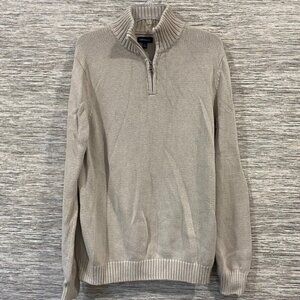 Croft & Barrow Beige Quarter-Zip Knit Sweater Size L 100% Cotton Long Sleeve Rib